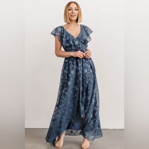 Baltic Born Blue Ruffled Maxi Dress with Flutter Sleeves
